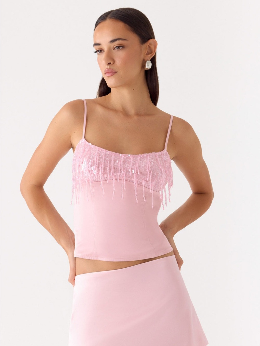 Peppermayo Pink Sequin Fringe Cami